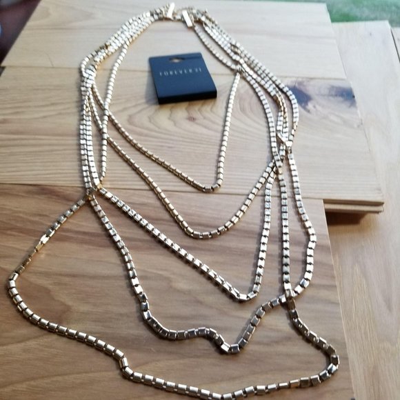 Gold Link Chain Long Layered Necklace - Picture 2 of 11